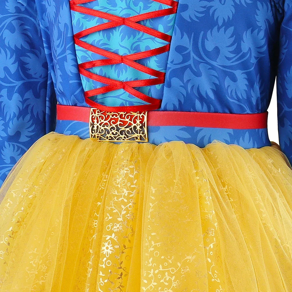 Girls Fairy Cosplay Costume Deluxe Snow White Puff Sleeve Princess Gown For Kids Carnival Halloween Birthday Party Role-Play