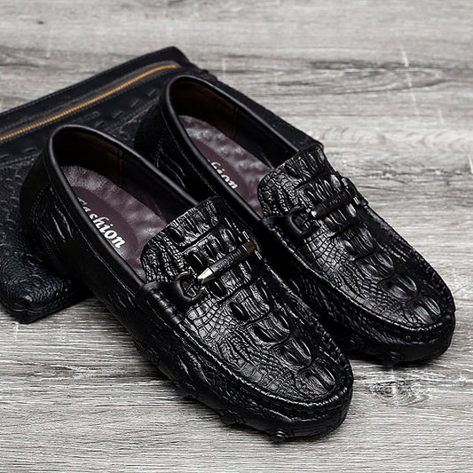 Luxury New Genuine Leather Men Shoes Thick Bottom Crocodile Style Moccasins Mens Loafers Fashion Male Flat Classic Driving Shoes