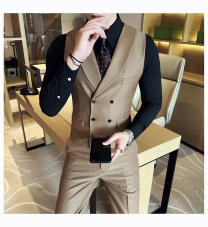 Men Luxury Double Breasted Design Solid Vest Formal Groom Wedding Dress Suit Vest Set Fashion Mens Club Singer Clothing 6XL-M