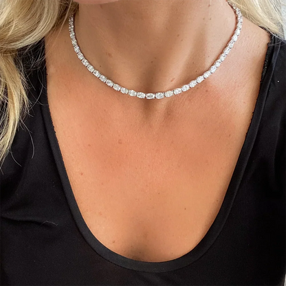 East West Set Oval Cut Moissanite  Tennis Necklace with Certificate S925 Silver 0.3/0.5carat Diamond Riviera Choker for Women