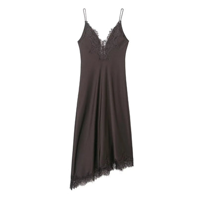 Women Fashion Lace Splicing Satin Texture Long Dress Sexy Backless Sleeveless Dresses Summer Lady Trend Party Evening Dress
