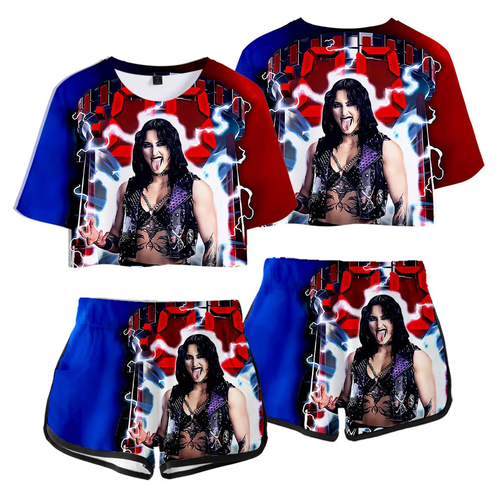 Rhea Ripley Merch Tops Two Piece Set Shorts+Lovely TShirt Harajuku Streetwear Girl Sets Everyday Wear