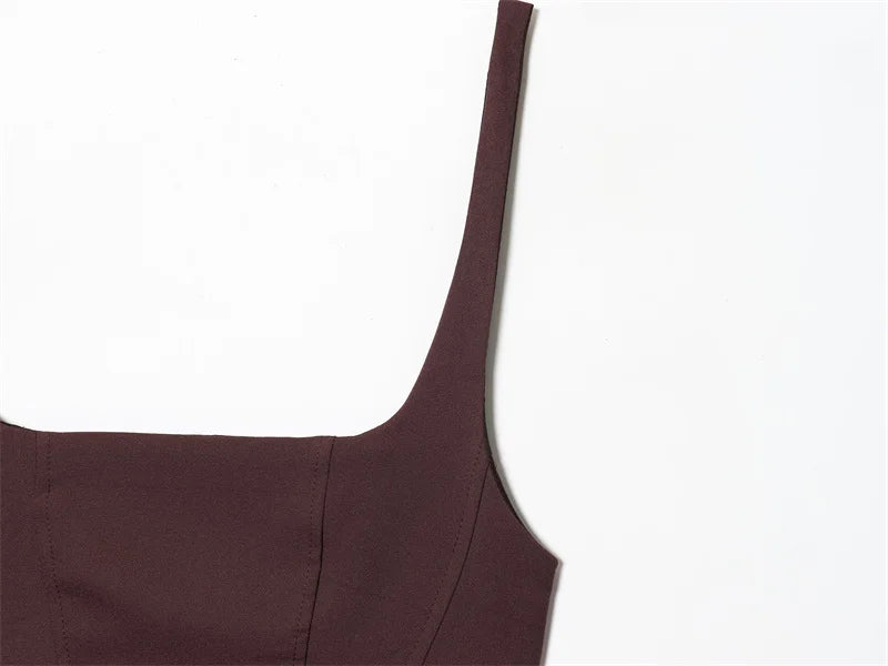 Women's Dress 2025 Autumn New Arrivals Reddish-Brown Spaghetti Strap Sexy Bodycon Mini Dress with Tie Details Stylish and Unique