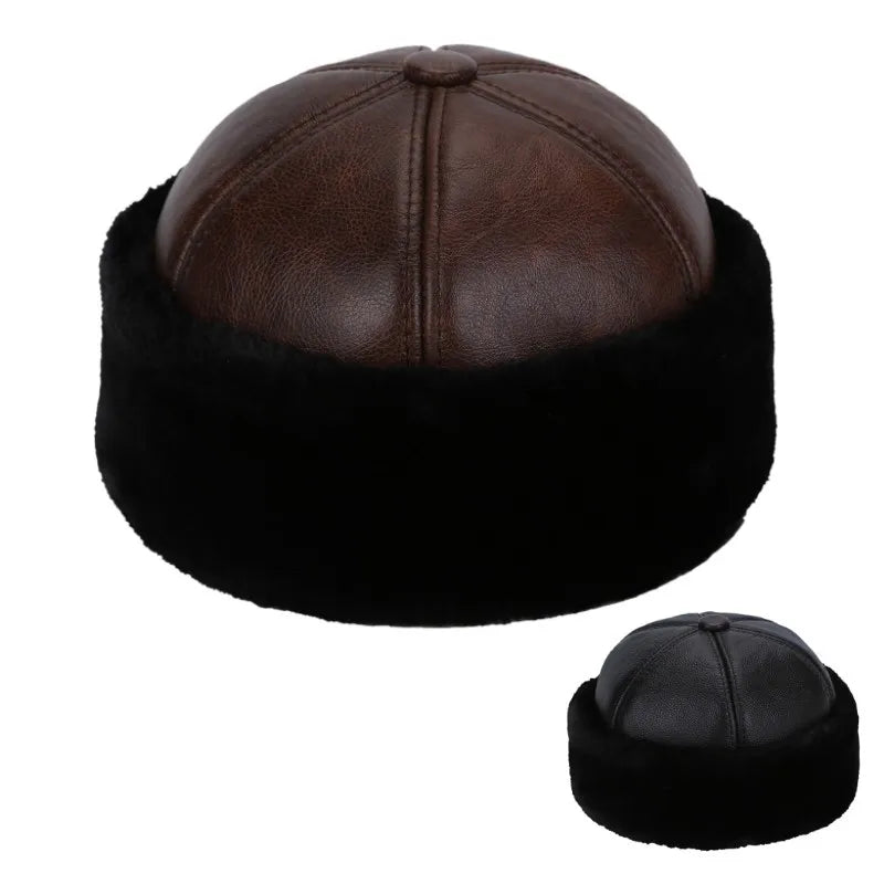 Brand New Style 2026 Retro Cowhide Bomber Hat Winter Keep Warm Caps Men Women Real Leather Cap Thick Velvet Dad Hat Leather Hat