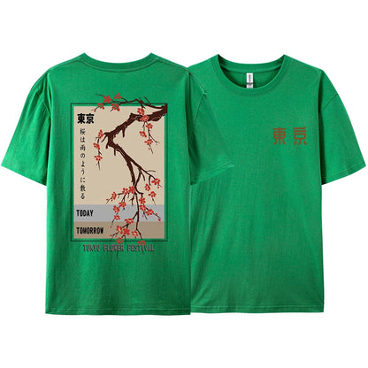 Today Tomorrow Tokyo Flower Festival T Shirt Men Women Fashion O-Neck Tshirts Summer Cotton Tops Loose Street Hip Hop T-Shirts