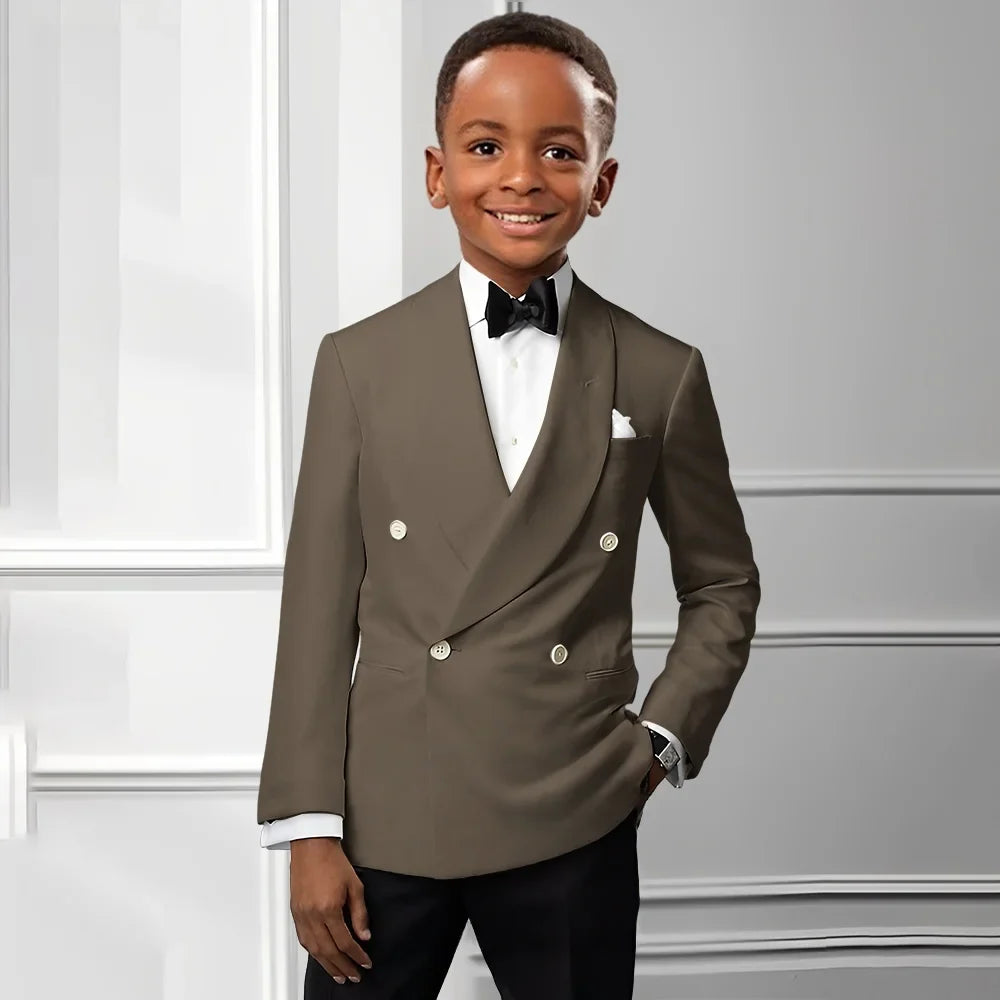Solid Boys Double Breasted Suit Set 2 Pieces Wedding Birthday Party Outfit Classic Shawl Lapel Kids Tuxedo 2-20T