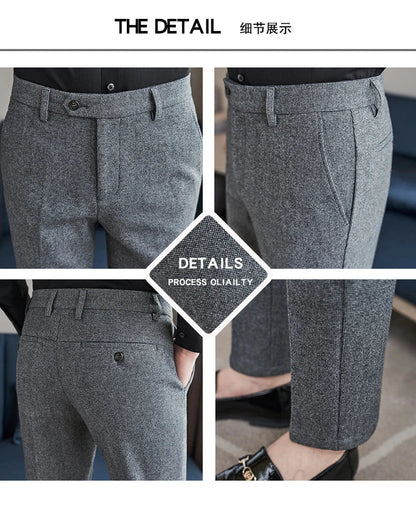 Autumn Winter Woolen Cloth Thickened Suit Pants High Quality Men Business Slim Trousers Formal Wear Office Social Dress Pants