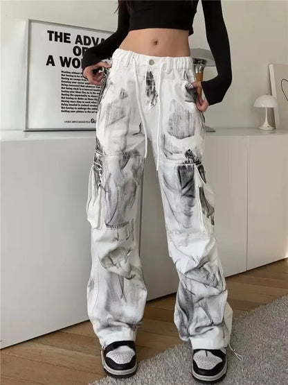 Women Jeans Wide Women's Jeans Span Shoujo Girl Style Denim Tier White Pants Jean Y2k Coquette Woman Clothing High Waist Pants