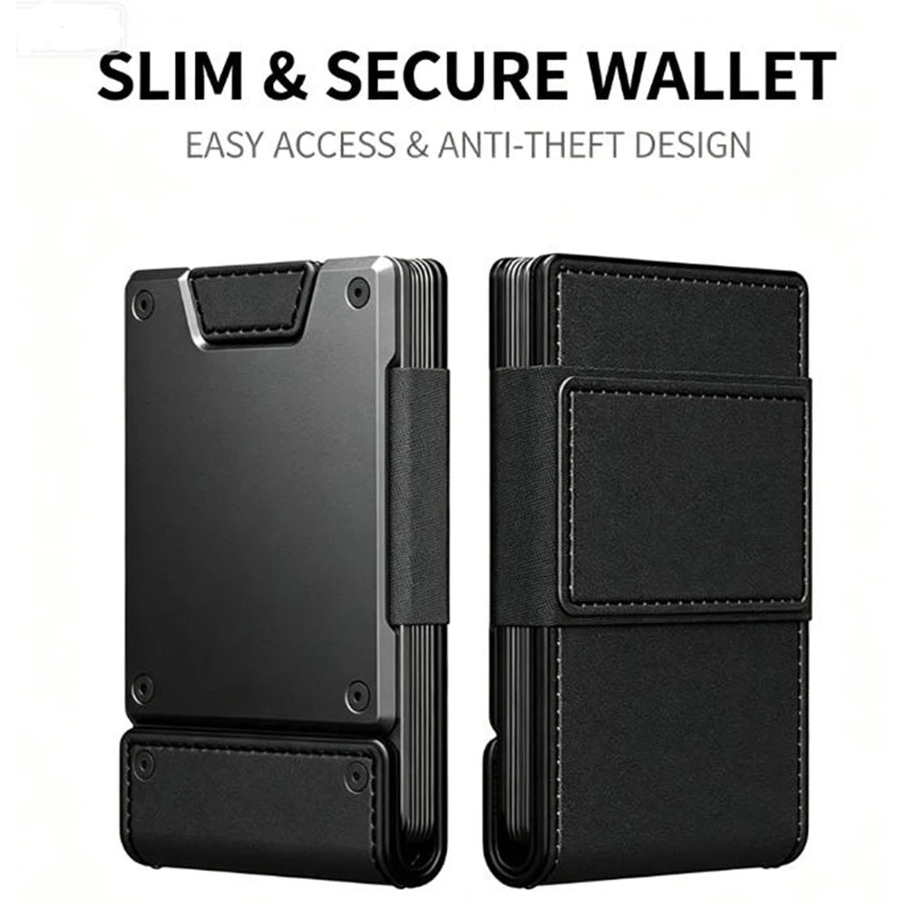 Men's Slim Minimalist Wallet Leather Metal RFID Blocking Front Back Pocket Card Holder