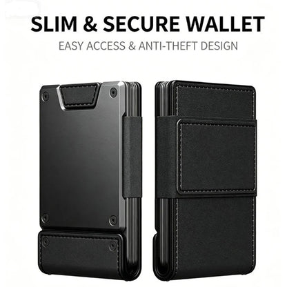 Men's Slim Minimalist Wallet Leather Metal RFID Blocking Front Back Pocket Card Holder