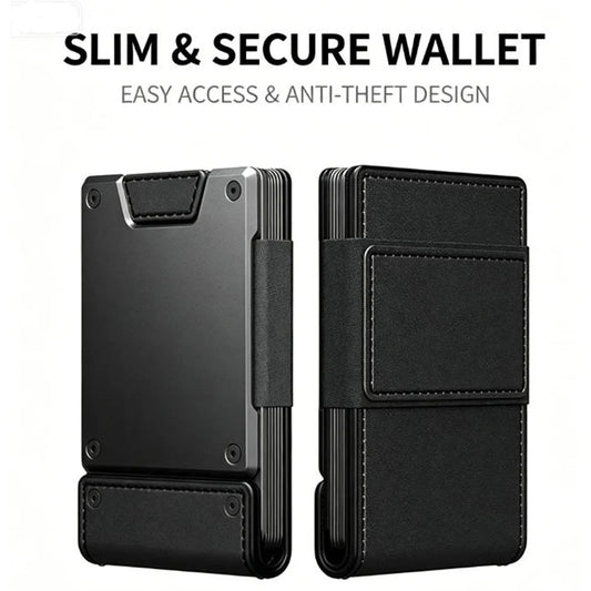 Porte-cartes minimaliste fin en cuir et métal anti-RFID pour homme – Pour poche avant et arrière