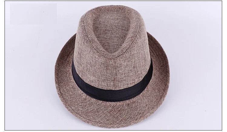 Jazz Hat British Style Linen Solid Color Hat for Men and Women Rolled Brim Couple Style Sun Hat Paper Straw Hat