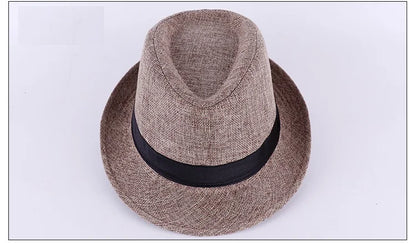 Jazz Hat British Style Linen Solid Color Hat for Men and Women Rolled Brim Couple Style Sun Hat Paper Straw Hat