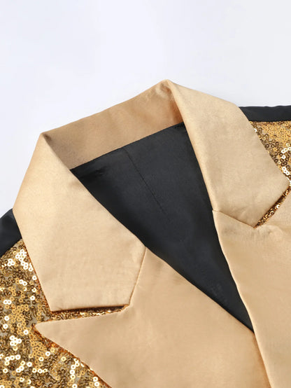 Men's Gold Sleeveless Blazer, Round Sequin-embellished Blazer Jacket, Perfect for Weddings, Parties, DJ Events, and Nightclubs.