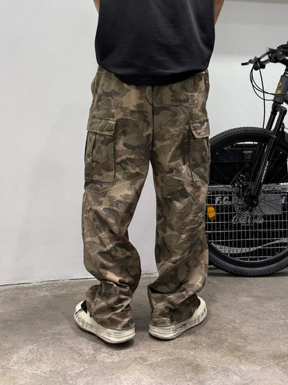 Vintage Camouflage Cargo Pants Men Tactical Multi Pocket Loose Fit Straight Leg Outdoor Casual High Quality Work Pants Trendy