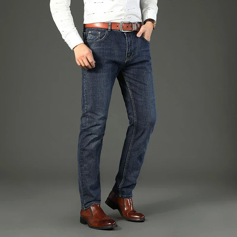 Classic Business casual Jeans men 2026 New Fashion Blue Slim Stretch Denim Trousers Male high pants men Clothing