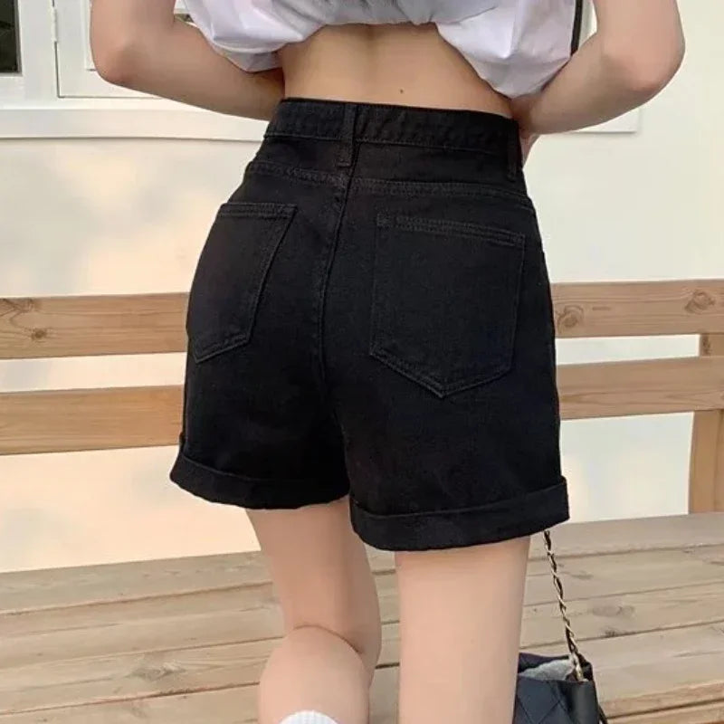 Spring Summer Women Denim Shorts Fashion Female Wide Leg Short Jeans Pant Women High Waist Black Casual Shorts Girls
