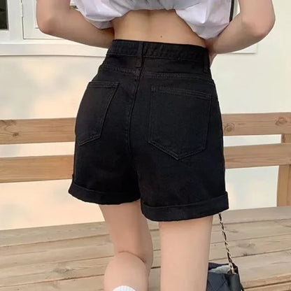 Spring Summer Women Denim Shorts Fashion Female Wide Leg Short Jeans Pant Women High Waist Black Casual Shorts Girls