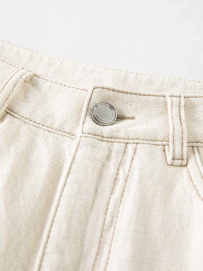 2024 Summer Women's White Linen Blend Embroidered Straight Leg Jeans - Elegant Casual Trousers for Daily and Summer Wear
