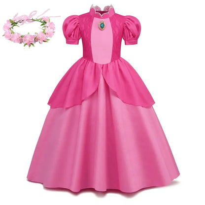 Cosplay Peach Costume for Girl Summer Bubble Sleeve Princess Elegant Dress Kids Halloween Christmas Party Dress Children Clothes