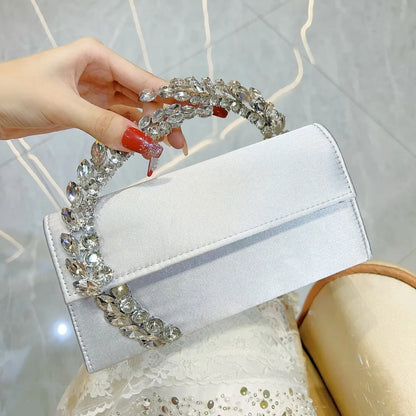Luxury Satin Metal Handheld Women Handbag Crystal Shiny Rhinestones Diamond Evening Bags Wedding Party Clutch Purse Shoulder Bag
