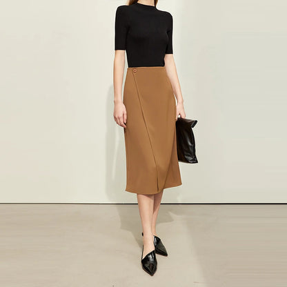 Minimalism Women Skirts 2024 Spring New Asymmetric Lap Piece A-line Solid Trendy Commuter Mid-Calf Skirt For Lady 12421040