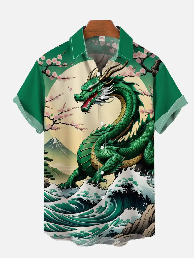 Men's Shirt Dragon Print Casual Daily Tops 3D Printing Short Sleeve Shirt Summer  Fashion Unisex Hawaiian Samurai Cat Shirts