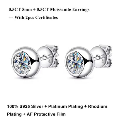 Oval Round Bezel 0.5CT Moissanite Stud Earrings for Women 925 Silver Plated 18k Pass Diamond Test Bubble Ear Jewelry Gift