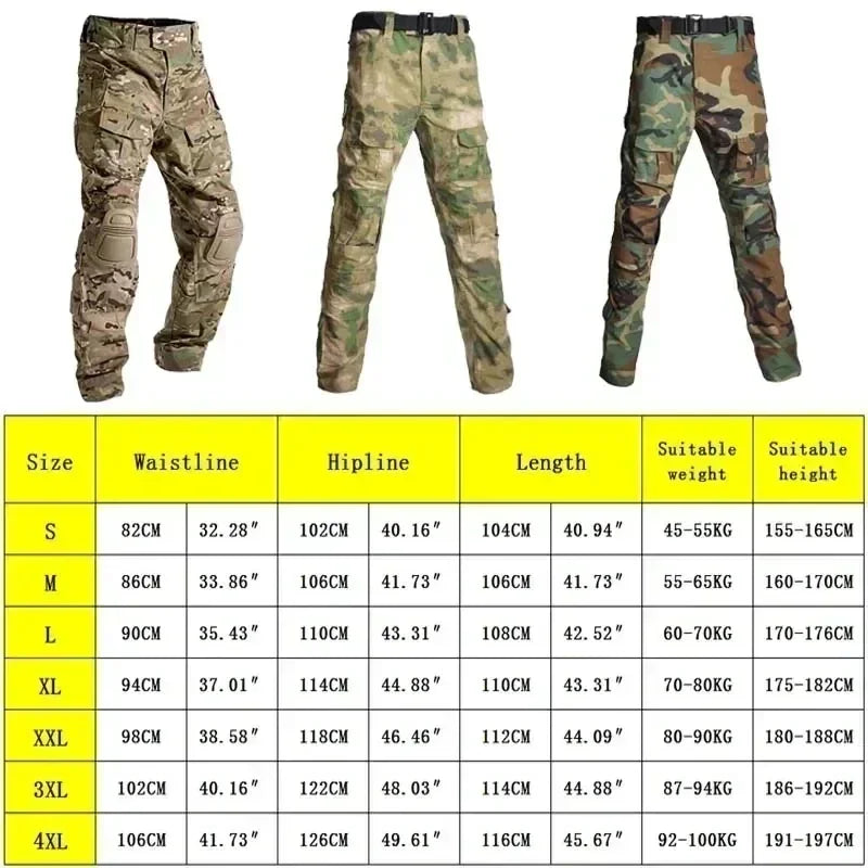 2025 Outdoor Combat Pants +Knee Pads Men Tactical Hunting Pant Camo Pants Quick Dry Sport Multi-pocket Clothes Wear Resistant