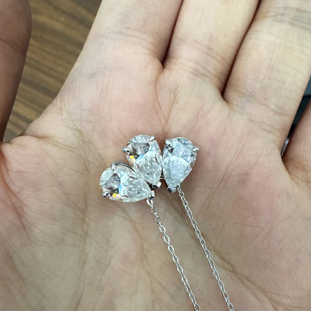 3-Stones Waterdrop Moissanite Pendant Necklace for Women S925 Silver Pear Cut Diamond Neckchain with Certificates Fine Jewelry