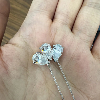 3-Stones Waterdrop Moissanite Pendant Necklace for Women S925 Silver Pear Cut Diamond Neckchain with Certificates Fine Jewelry