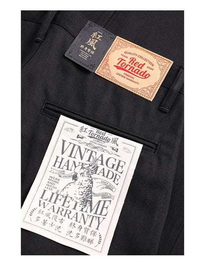 Black Men's Jeans Relaxed Fit 14.5oz Selvedge Denim Officer Trousers