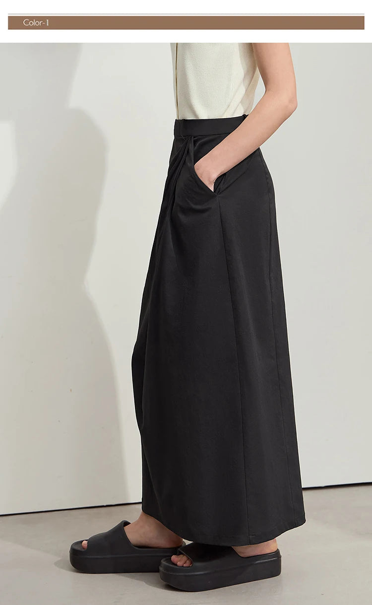 Minimalism 2025 New Long Skirts For Women Summer Vocation Black Pleated Elegant Office Lady Commuting Loose Skirt 12542102