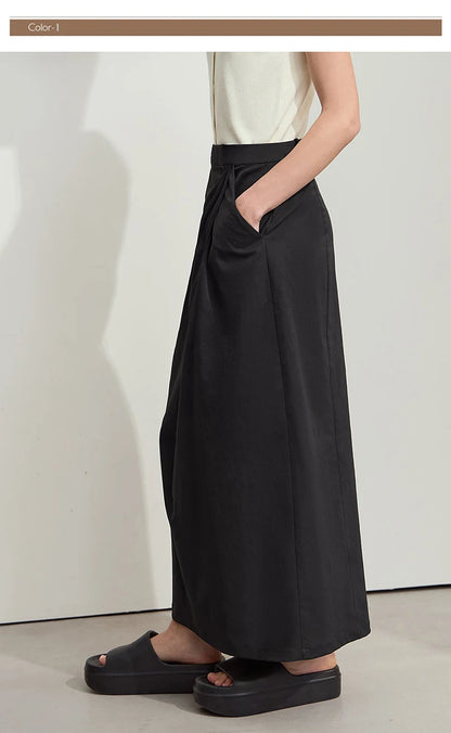 Minimalism 2025 New Long Skirts For Women Summer Vocation Black Pleated Elegant Office Lady Commuting Loose Skirt 12542102