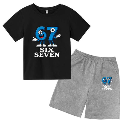 67 Funny Cartoon Number Print Kids Summer Casual 2PCS Breathable Tees+Short Pants Suits 2-13 Years Boys Girls Fashion Clothes