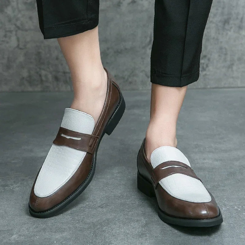 Fashion Color Mixed Mens Party Loafers Black White Business Leather Shoes Luxury Goods Summer New Coffee White Slip-On Shoes
