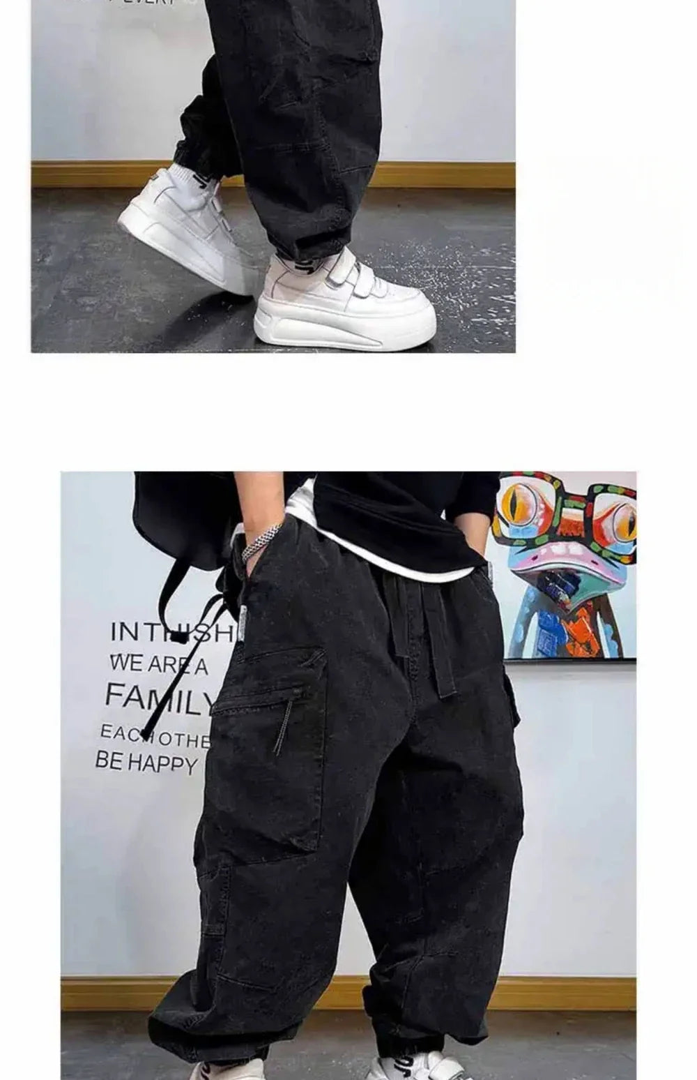 American Vintage Cargo Joggers Mens Washed Distressed Multi Pocket Pants Oversized Loose Fit Streetwear Hip Hop Plus Size Trendy