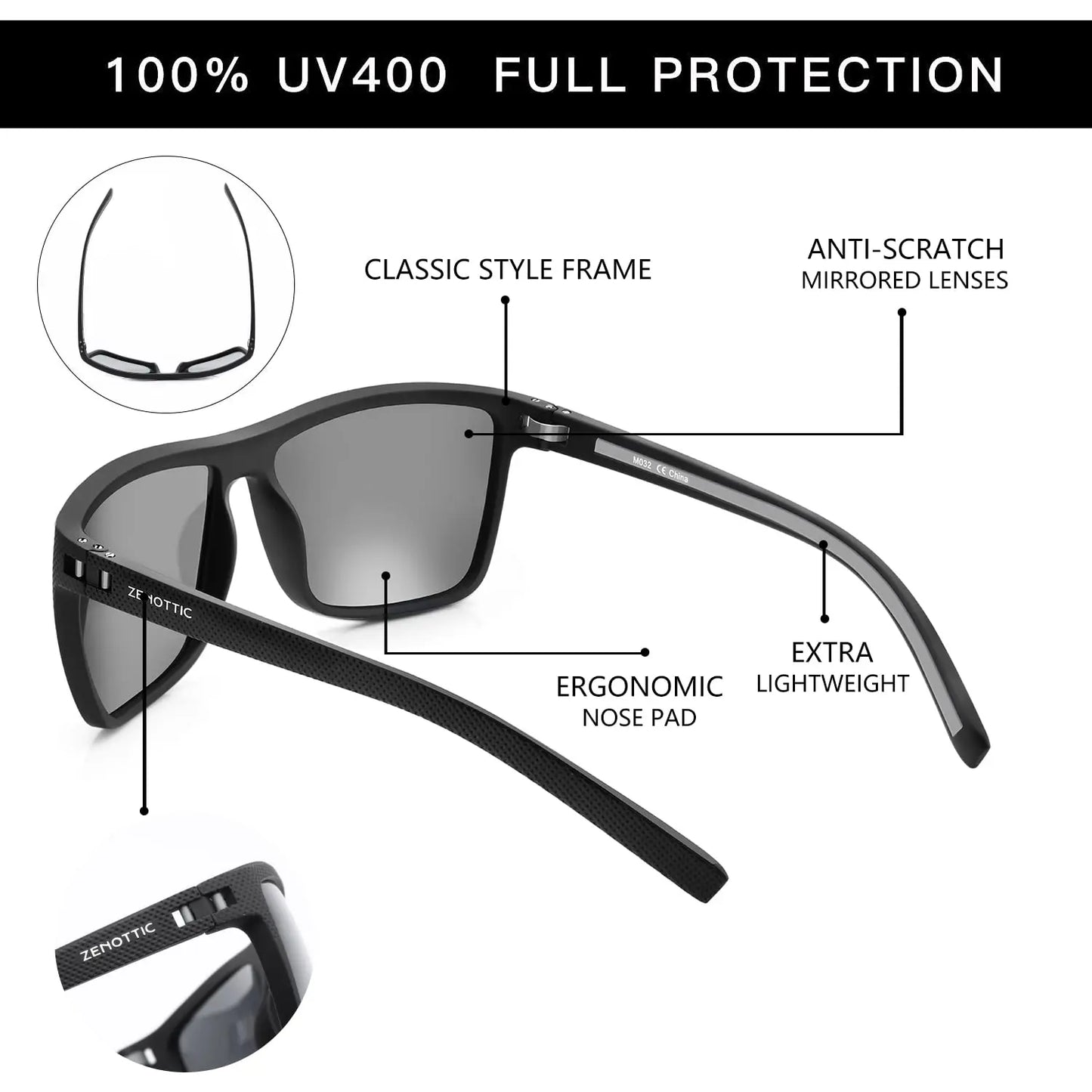 Polarized Sunglasses for Men Shades Lightweight TR90 Frame UV400 Protection Square Outdoor Trave Driving Sun Glasses