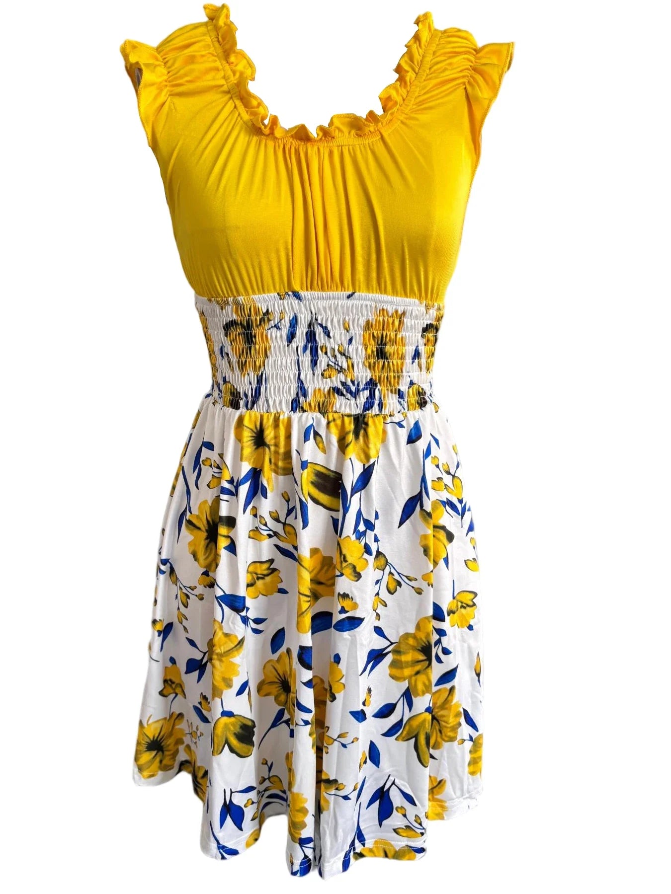 Summer new V-neck slim fit elastic waist women's dress with floral patchwork design, suitable for beach vacations