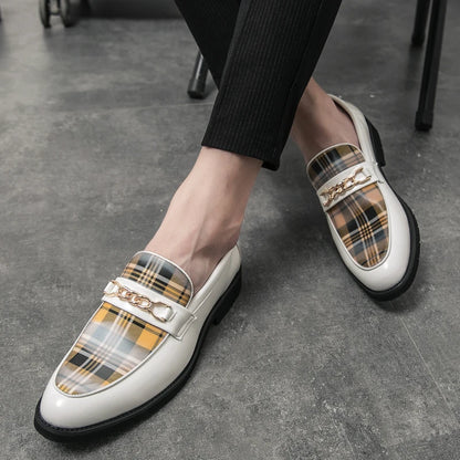 New High Quality Italian Shoe for Men Loafers Casual Men Shoes Luxury Leather Slip-on British Style Striped Soft Shoes Moccasins