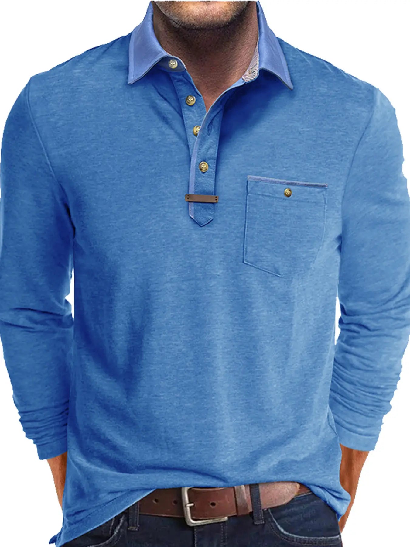 Plus Size Men's Long-Sleeve Polo Shirt Casual Fashion Men's Clothing OverSize Men's T-Shirt Solid Color Pullover Top