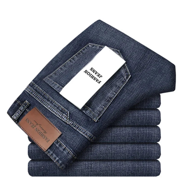 Models Spring Autumn Business Jeans Men Casual Straight Stretch Fashion Classic Work Denim Trousers Brand Clothing
