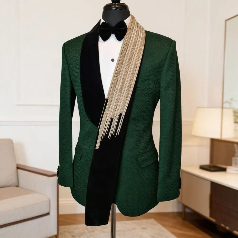 Men Slim Fit Suits 2 Pieces Wedding Prom Tuxedo Mix Match Beaded Shawl Lapel side flap pocket Groom Banquet Events Wear