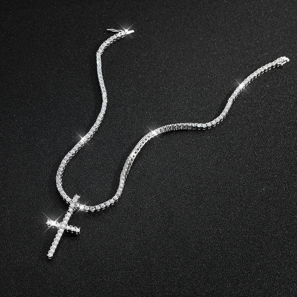 Full Moissanite Tennis Necklace with Pendant 925 Sterling Sliver Plated 18k Chain for Man Sparkling HipHop Party Jewely