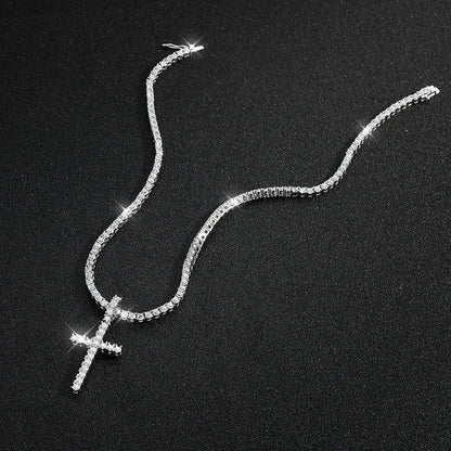 Full Moissanite Tennis Necklace with Pendant 925 Sterling Sliver Plated 18k Chain for Man Sparkling HipHop Party Jewely