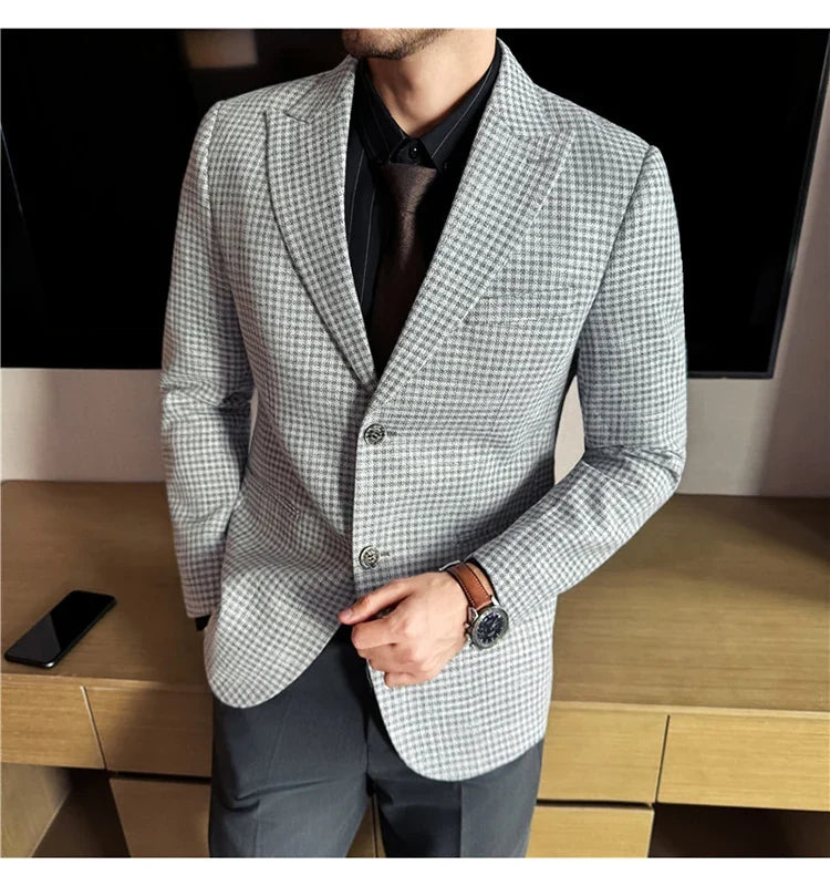 Autumn Winter Thick Wool Plaid Suit Jacket 2025 New Men's Slim Fit Casual Fashion Formal Business Socia Party Jacket Coats