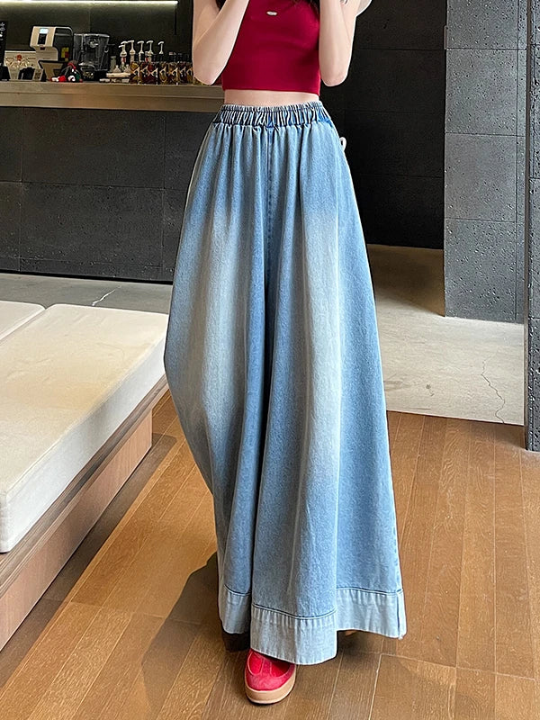 Casual High Waist Wide Leg Jeans Women's Loose Fit Summer Faion plus Size American Sle Cuffed Casual Denim Skirt Pants