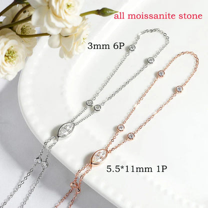 Marquise Cut Bubbles Moissanite Bracelets for Women Adjustable 14-19cm Lab Grown Diamond Chain Pure S925 Silver Jewelry