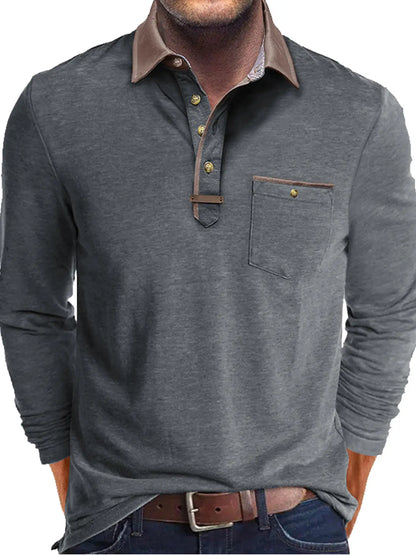 Plus Size Men's Long-Sleeve Polo Shirt Casual Fashion Men's Clothing OverSize Men's T-Shirt Solid Color Pullover Top