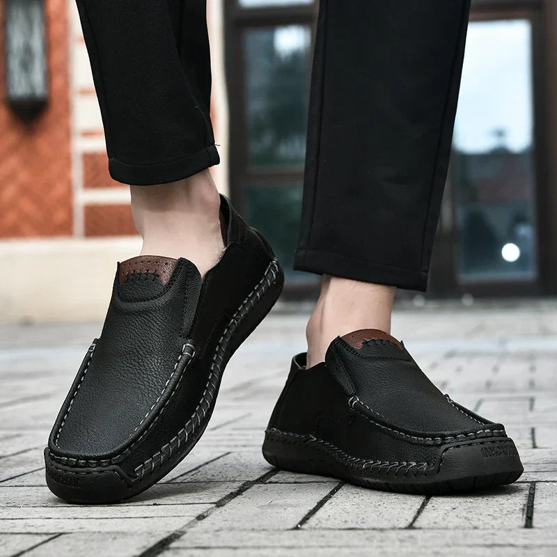 Handmade Leather Men Shoes Casual Comfortable Slip On Loafers Men Leather Shoes Flats Moccasins Walking Shoes
